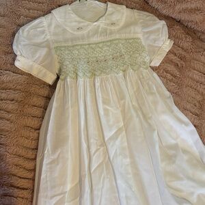 GORGEOUS Vintage Style White Dress with Green Embroidery